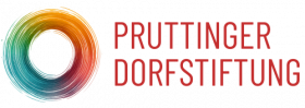 Logo der Pruttinger Dorfstiftung – bunter Kreis in Grün, Blau, Orange und Rot